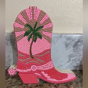 Pink and Green Palm Tree Boot Art Painting